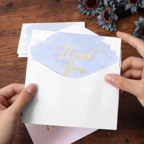 Miniatura 4 de Paquete de 48 tarjetas de agradecimiento, tarjetas de felicitación de acuarela con lámina dorada, notas para bodas, despedidas de soltera, fiestas