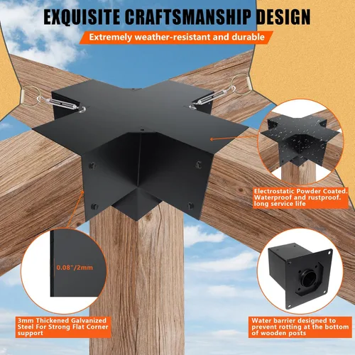 Miniatura 4 de Kit de bricolaje de pérgola de 4 x 4 pulgadas (tamaño interior: 3.5 x 3.5 pulgadas), soporte de madera de 5 vías y poste de achor, kit de soporte
