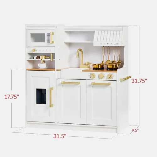 Miniatura 2 de Best Choice Products Cocina de juego de simulación para niños, juego interactivo de madera para niños pequeños con máquina de espresso, Blanco