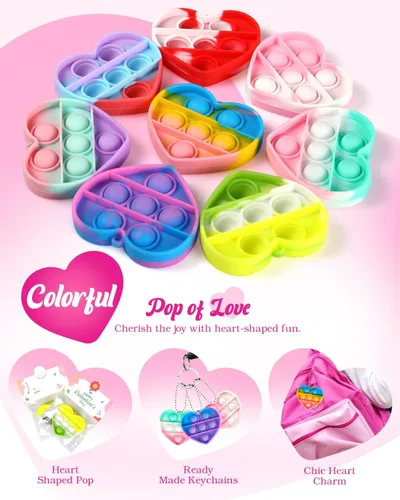 Miniatura 6 de Paquete de 56 juguetes para ansiedad y tarjetas prellenadas para el día de San Valentín para el aula de los niños, mini juguetes