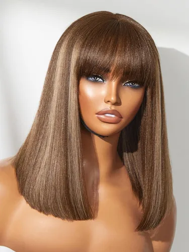 Miniatura 35 de LUVME HAIR Peluca de Ondas Sueltas Yaki Ligero de 12 Pulgadas Cabello Humano Hermoso, Pelucas Bob de Cabello Humano con Encaje HD Indetectable Sin