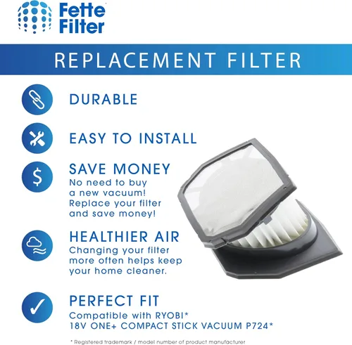 Miniatura 6 de Fette Filter - Juego de filtros de vacío Hepa prémium compatibles con RYOBI 18V ONE+ Aspiradora compacta inalámbrica sin escobillas modelo P724