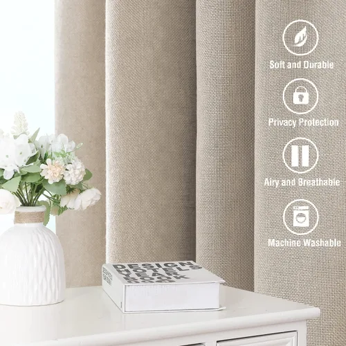 Miniatura 6 de H.VERSAILTEX Cortinas de lino natural de 63 pulgadas de largo para sala de estar, 2 paneles con trabillas traseras y bolsillo, texturizadas