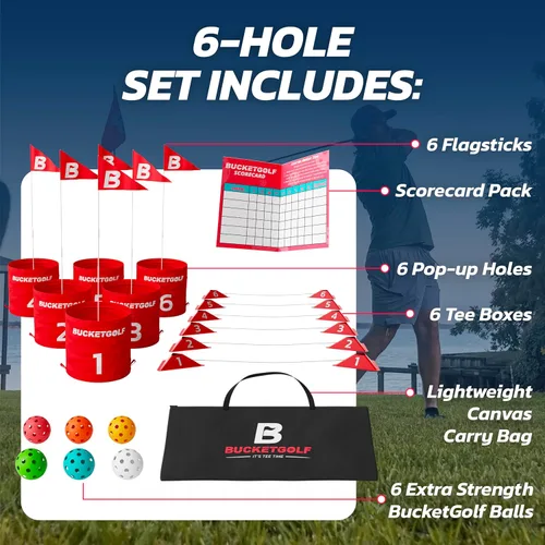 Miniatura 4 de bucketgolf Game The Original Ultimate Backyard Lawn Golf Game para la familia, adultos y niños – Campo de golf portátil de 6 hoyos para jugar al