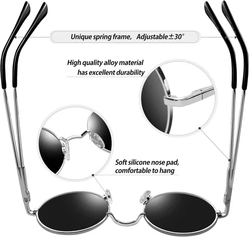 Miniatura 60 de KANASTAL Gafas de sol redondas polarizadas para mujeres y hombres, estilo hippie con protección UV400