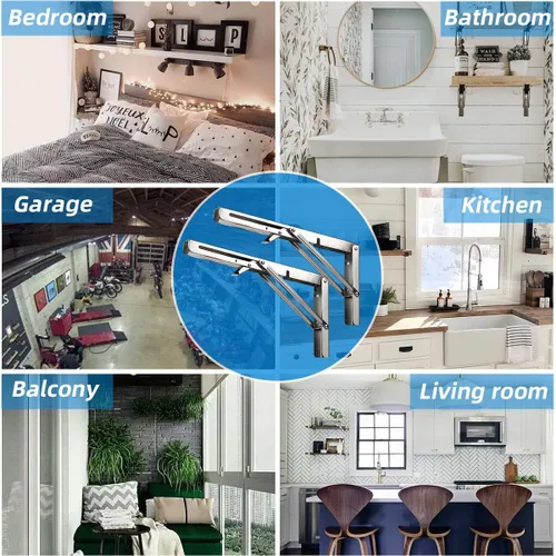 Miniatura 5 de Soportes plegables para estantes de 16 pulgadas, bisagras plegables de acero inoxidable resistente, soporte en L para montaje en pared, soporte en L