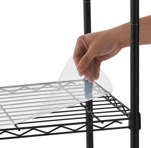 Miniatura 4 de AmazonBasics Armario colgante de metal expandible con estantes, color negro y 5 estantes ajustables, estantería de almacenamiento resistente