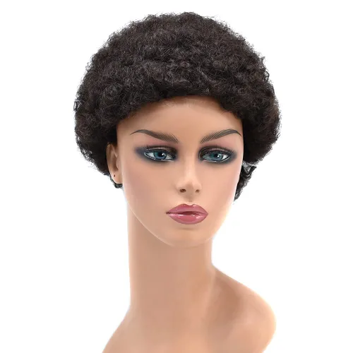 Miniatura 4 de Pelucas afro para mujeres negras, sin pegamento, cabello humano corto, rizado, esponjoso, hechas a máquina, ligera, peluca completa de cabello