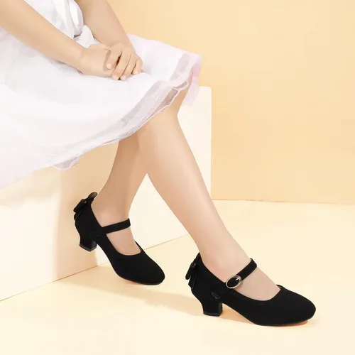 Miniatura 80 de PANDANINJIA Vestido de jada para niñas y niños pequeños, zapatos de princesa Mary Jane con tacones con lazo para fiesta, boda, boda