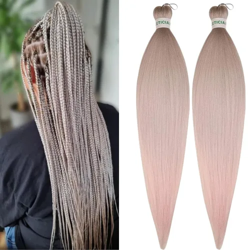 Miniatura 207 de Cabello trenzado preestirado rosa magenta, extensiones de cabello sintético de color rosa para trenzas, no tóxico, hipoalergénico