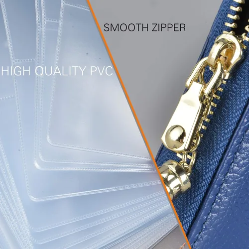 Miniatura 7 de Easyoulife Billetera Tarjetero de Tarjetas de Crédito para Mujer con Cremallera de Cuero Estuche para Tarjetas con Bloqueo RFID, Azul oscuro, medio