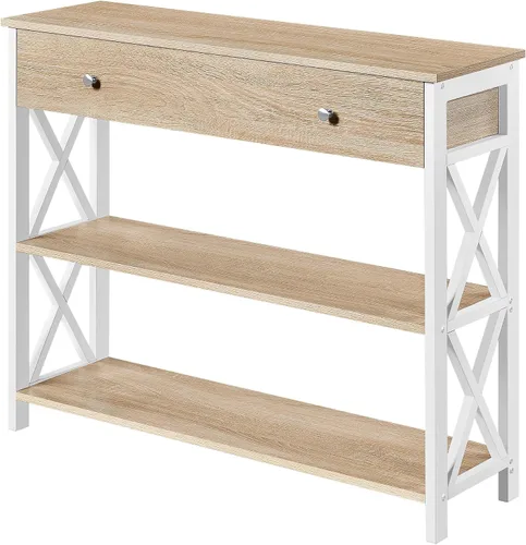 Miniatura 11 de Topeakmart Mesa consola de 40 pulgadas con 2 salidas y 2 puertos USB, mesa de entrada extra larga con cajón y diseño en forma de X, mesa de sofá Gris