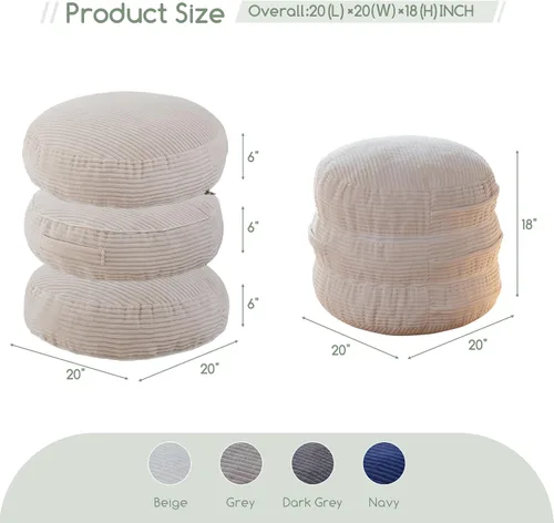 Miniatura 2 de HIGOGOGO Puf otomano relleno redondo moderno relleno de espuma pufs de 20 x 18 pulgadas, otomanos modulares separados en cojines de suelo para silla