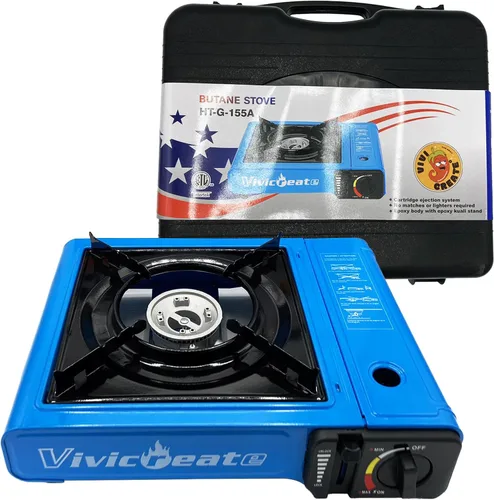 Vivicreate Estufa de butano portátil de 7000 BTU, estufa de butano con encendido automático para campamento, quemador de gas portátil ligero con Azul