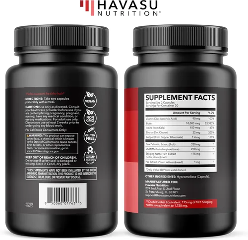 Miniatura 8 de DHT Bloqueador para hombres con biotina 10000mcg por porción, extracto de palma enana americana y MSM - Apoya el crecimiento normal del cabello