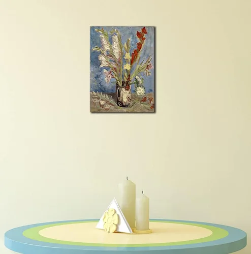 Miniatura 8 de Wieco Art Jarrón con gladiolos y asteres de China por Van Gogh Famosas pinturas al óleo Reproducción de pinturas al óleo modernas florales Giclée