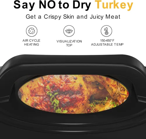 Miniatura 7 de Sunvivi Horno Asador Eléctrico de 26 Cuartos de Galón para Pavo con Tapa, Asadores Eléctricos con Bandeja Extraíble, Asador Grande, Tapa Visible