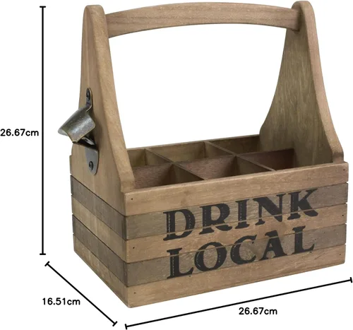 Miniatura 6 de Stonebriar Carrito de cerveza local de madera con asa y abridor de botellas de metal, grande, marrón
