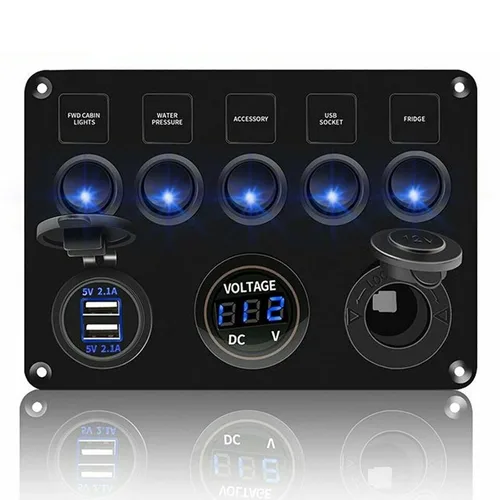 Miniatura 6 de KAOLALI Panel de interruptores de palanca de 5 bandas, panel de interruptores marinos automotrices, panel de interruptores impermeable de 12 V