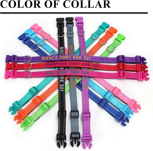 Miniatura 4 de Collar reflectante personalizado para perro, nombre bordado personalizado y número de teléfono, acolchado de neopreno suave y nailon transpirable