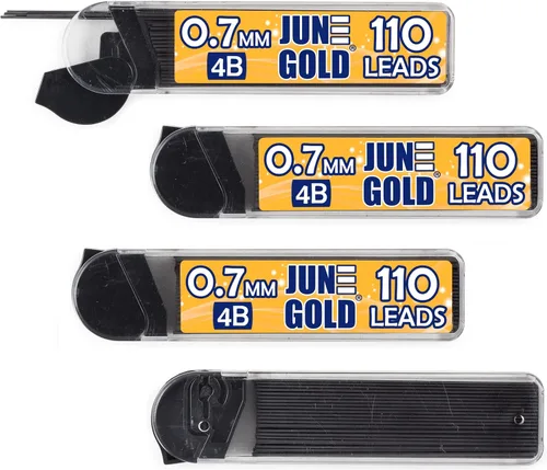 Miniatura 20 de June Gold 820 unidades, 0.3 mm 2B repuestos de plomo, 205 piezas por dispensador, grosor extra fino, plomo resistente a la rotura/grafito