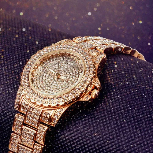 Miniatura 2 de Smalody Round Luxury Women Watch Crystal Rhinestone Diamond Watches Stainless Steel Wristwatch Iced Out Watch with Japan Quartz Movement for Women