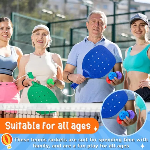 Miniatura 4 de Lunmon Raqueta de paddle leball de plástico con bolas Equipo de PE para escuela primaria 15.2 x 7.5 pulgadas Raqueta de bola de paleta con cordón