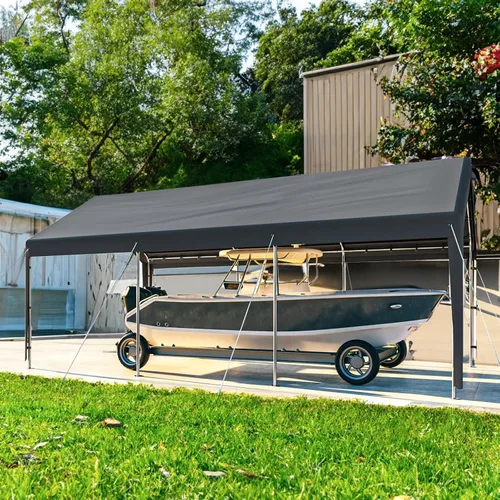 Miniatura 9 de Cochera 10x20 pies con toldo resistente de acero para almacenamiento, carpa portátil para fiestas, garaje portátil con paredes laterales y puertas