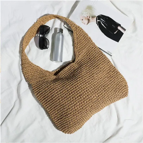 Miniatura 7 de QTKJ Bolso de hombro de paja grande y suave tejida a mano, estilo bohemio, con asa de pajilla, estilo retro, para verano, playa, de ratán