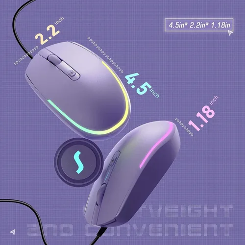 Miniatura 5 de seenda Ratón con cable - Ratones de computadora USB con cable con retroiluminación RGB LED óptico con cable USB adjunto para portátiles, portátiles