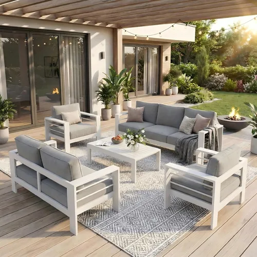 Miniatura 44 de Solaste Aluminum Patio Sofa with Coffee Table,3 PCS Patio Furniture Set with Cushions, All-Weather Outdoor Sofa for Balcony, Deck, Backyard, Porch
