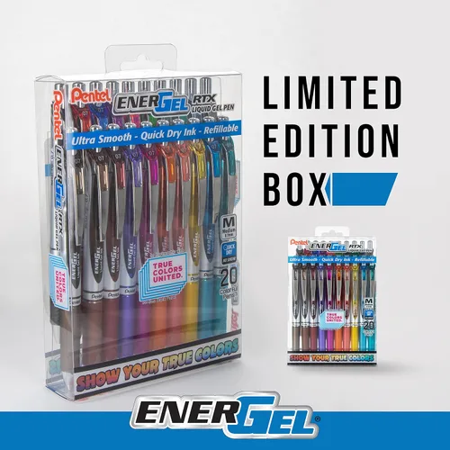 Miniatura 5 de Pentel EnerGel RTX True Colors United - Línea mediana de 0.028 in, 20 colores de tinta surtidos, paquete de 20 bolígrafos BL77PC20MTCU