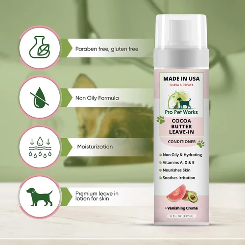 Miniatura 3 de Pro Pet Works 5 en 1 Loción acondicionadora de manteca de cacao Deja En para perros y gatos - Crema/Bálsamo para manchas calientes para alergias