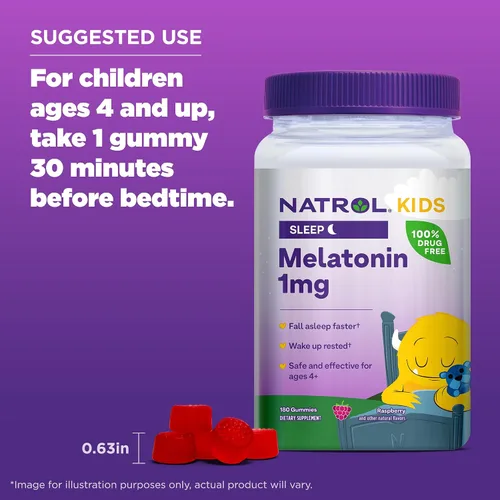 Miniatura 8 de Natrol Melatonina para niños 1 mg, suplemento dietético para un sueño reparador, gomitas de melatonina para niños, 180 gomitas con sabor a