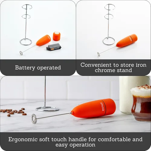 Miniatura 2 de IMUSA Espumador de leche eléctrico de 10 pulgadas con soporte, naranja