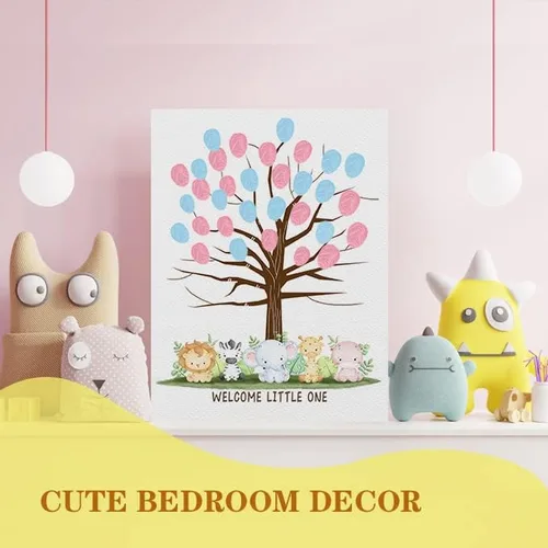 Miniatura 4 de Ggjgrpx Divertido árbol de huellas dactilares para baby shower, juego de fiesta de libro de invitados multianimales para baby shower, fiesta de baby