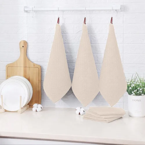 Miniatura 2 de QUILTINA Kitchen Dish Cloths 6 Pack, 12 x 12 Inches, 103% Cotton Waffle Weave Dish Towels, Super Absorbent Quick Drying, Beige