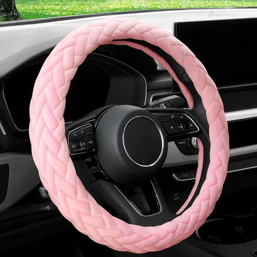 YHONGJT - Funda para volante de terciopelo suave, manos cálidas y suaves, universal de 15 pulgadas para mujeres y niñas, apto para vehículos,