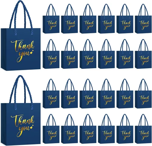 Miniatura 17 de Honoson 30 mini bolsas de regalo con asa de 4 x 2.75 x 4.5 pulgadas, pequeña bolsa de agradecimiento de papel de aluminio para boda, baby shower