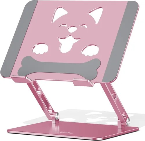 Miniatura 10 de Aoviho Soporte de computadora portátil ajustable para escritorio, plegable, portátil, ergonómico de aluminio con ventilación única