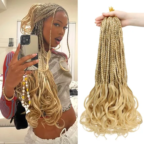 Miniatura 16 de Trenzas de ganchillo rizadas francesas de 22 pulgadas, 8 paquetes, trenzas de caja diosa grises para mujeres, de ganchillo pre-trenzadas con Trenzas