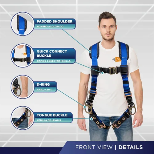 Miniatura 2 de Palmer Safety - Arnés de seguridad de cuerpo completo con ajuste de 5 puntos, anillo en D dorsal, piernas con ojales, dos anillos en D laterales e