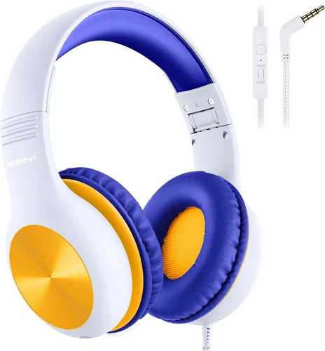 Miniatura 12 de Nabevi Auriculares para niños con cable, auriculares sobre la oreja para niños con micrófono, límite de volumen de 85/94 dB, auriculares para niños