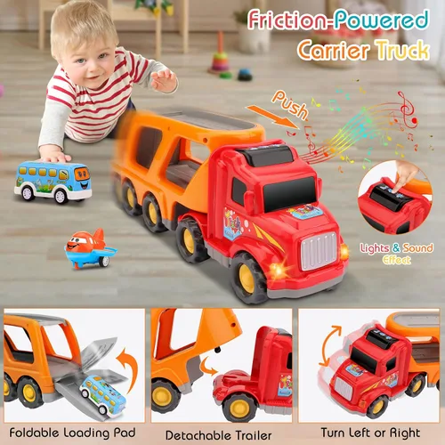 Miniatura 4 de Nicmore Camión transportador de juguetes para niños pequeños: juguete de transporte para niños de 1, 2, 3, 4 años, 18 meses, 5 en 1, regalo