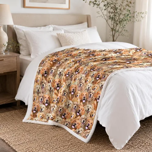 Miniatura 3 de BlessLiving Golden Retriever - Manta con patrones densos de perros, manta de forro polar Sherpa para sofá cama, manta suave y acogedora