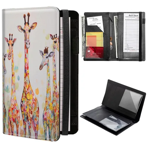 Miniatura 20 de Libros de servidor de girasol de mariposa dorada para camarera, cartera de cuero sintético con cierre de vendaje elástico, organizador con bolsillo