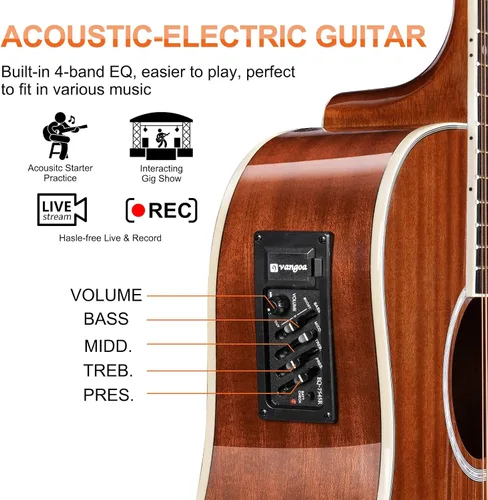 Miniatura 9 de Vangoa Guitarra de 12 cuerdas, paquete de guitarra acústica eléctrica Dreadnought Cutaway con juego de cuerdas