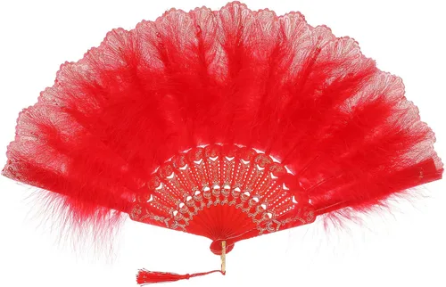 Miniatura 10 de BABEYOND Abanico de plumas de marabú estilo vintage de los años 20, abanico plegable de mano estilo flapper para disfraz y baile