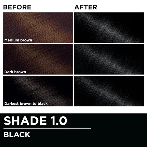 Miniatura 5 de Garnier Tinte permanente para el cabello Olia sin amoníaco, color brillante, rico en aceite, 1.0 negro, 2 unidades (el embalaje puede variar)