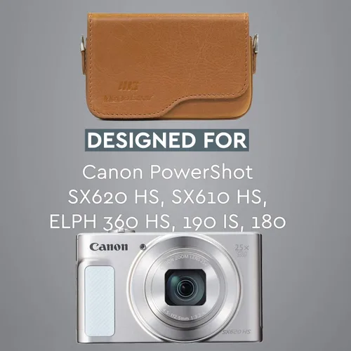 Miniatura 4 de MegaGear Canon PowerShot SX620 HS, ELPH 180, ELPH 360 HS, ELPH 190 is, ELPH 170 is, SX610 HS Funda de cuero para cámara con correa - Marrón claro